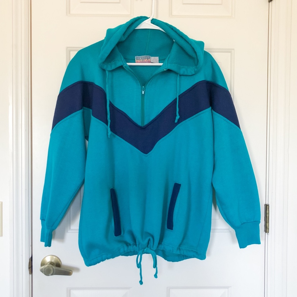 Vintage Teal and Navy Sweatshirt Hoodie